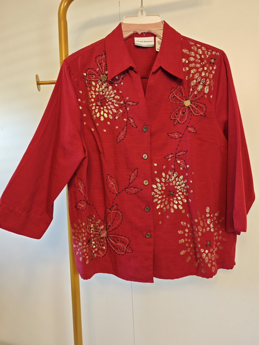 Western Thick Layering Western Red Embroidered Button-Front Women's Jacket 12P